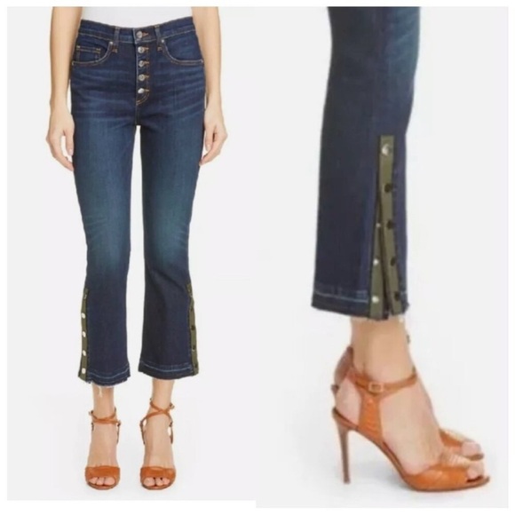 Veronica Beard Carolyn 10” Baby Boot Jeans Snap Hem in Dark Vintage Size 24 - Picture 1 of 16
